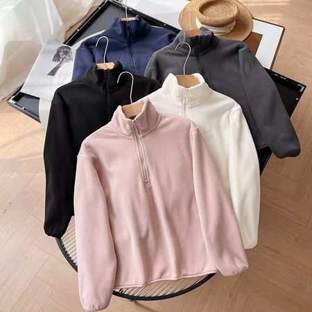 Women Jacket Half Zip Pullover Stand Collar Sweatshirt