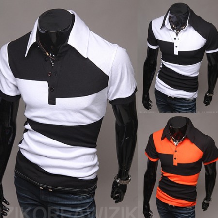 Men's Short-Sleeved Stitching Color Matching Polo Shirt Summer Breathable