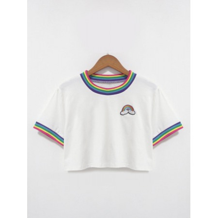 Rainbow Stitching Loose Cropped T-Shirt