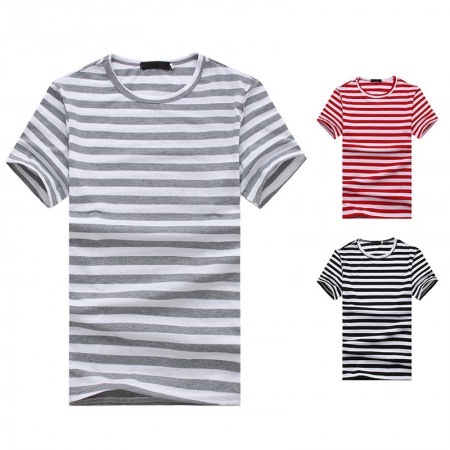 New Men's Large Size Striped Short-Sleeved T-Shirt