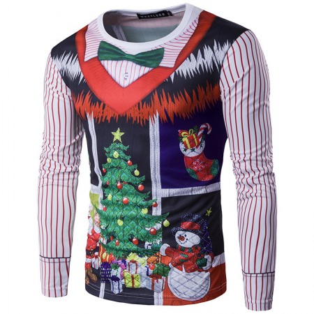 Hot Sale New Men's Personality Christmas Tree Letter Printing Round Neck 3D Long-Sleeved T-Shirt