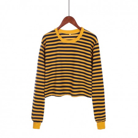 Explosive Hot Sale Striped Contrast Color Short Sweater T-Shirt