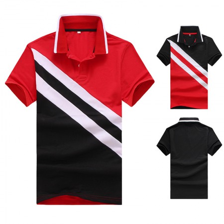 New Men's Wind Diagonal Stripes Stitching Lapel Short-Sleeved Large Size T-Shirt