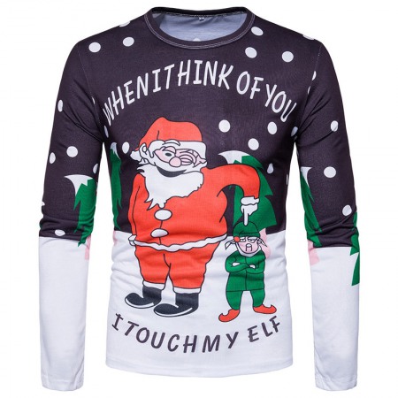 New Festive Santa and Villain Jacquard Men's Printed Long-Sleeved T-Shirt